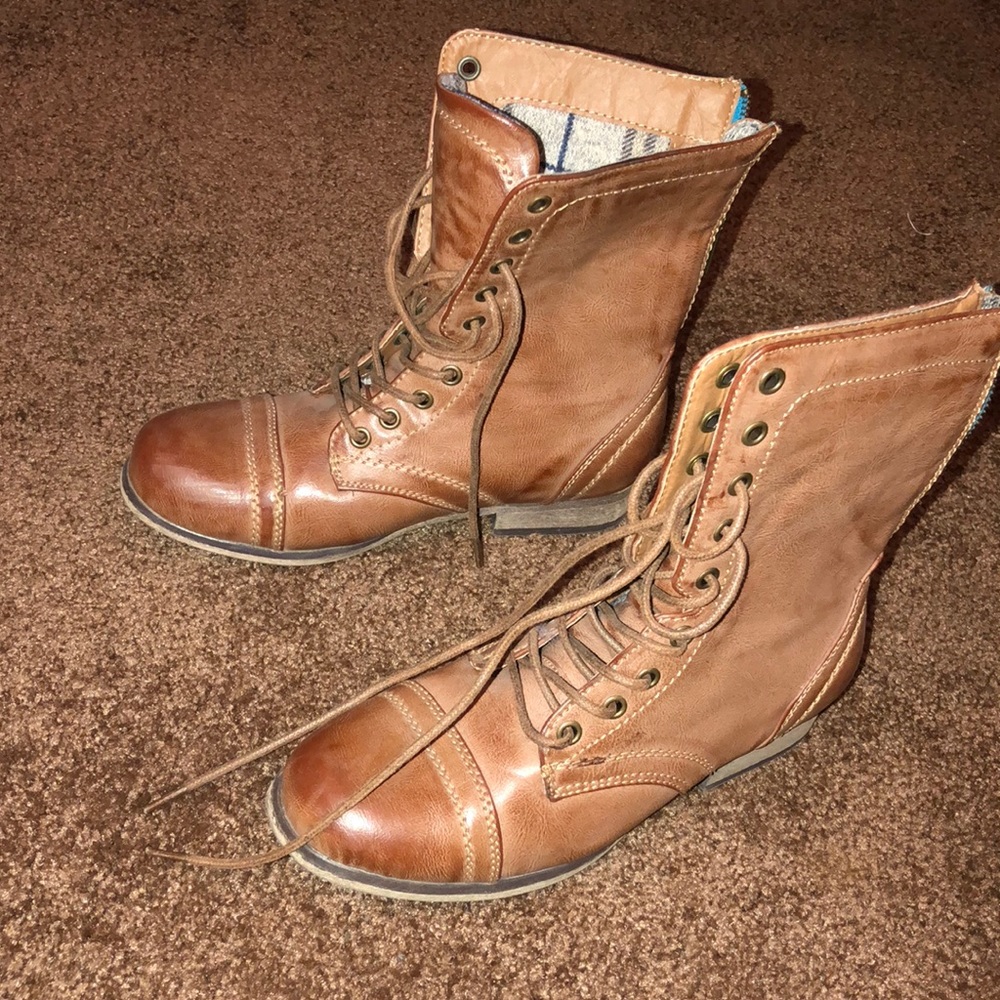 Brown combat boots